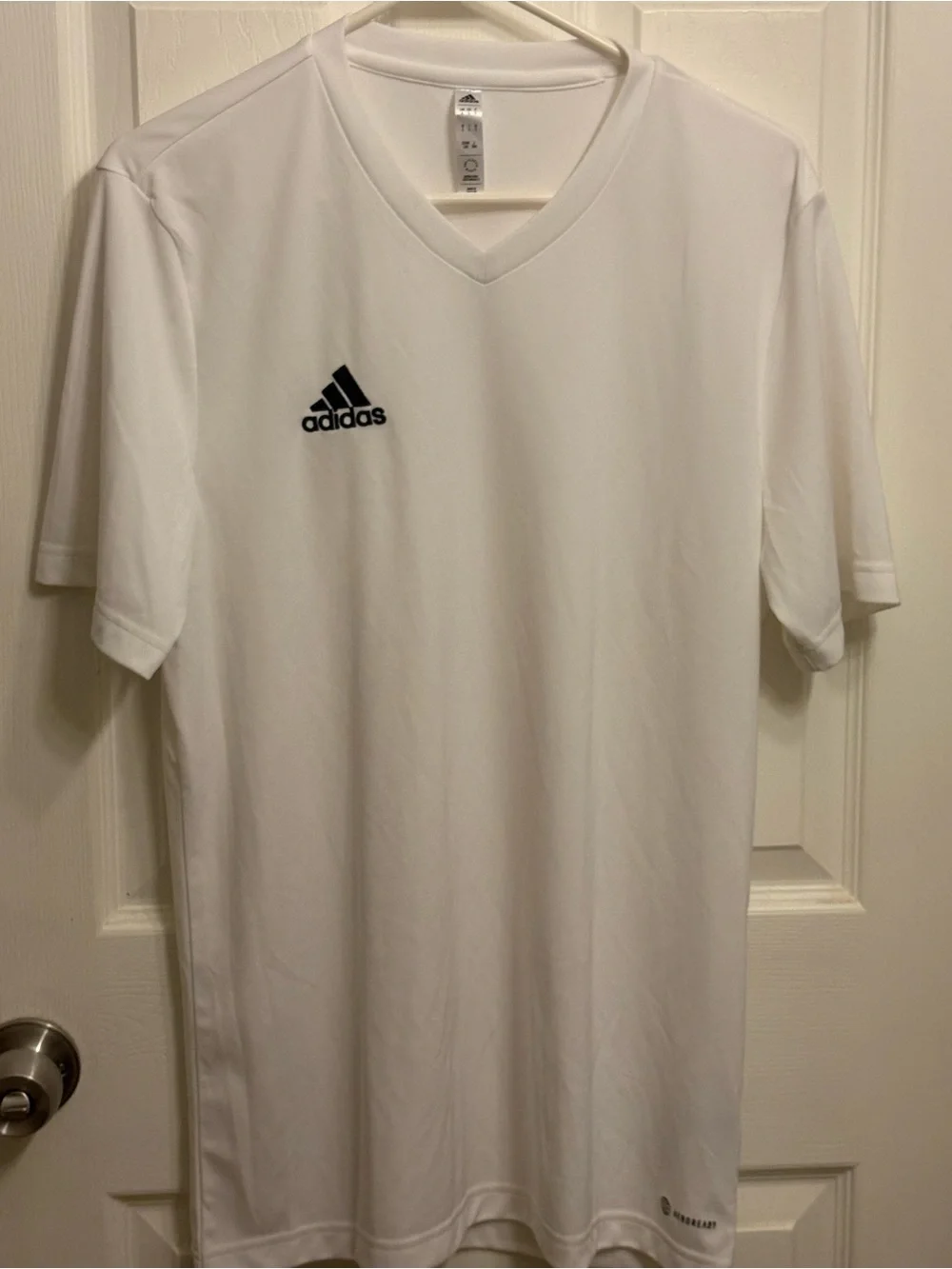 adidas White V‑Neck Athletic Jersey with Black Logo